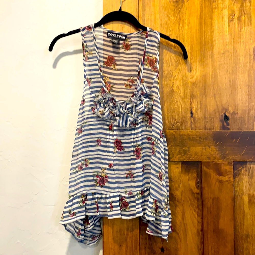 Living Doll tank, size M, blue and white striped